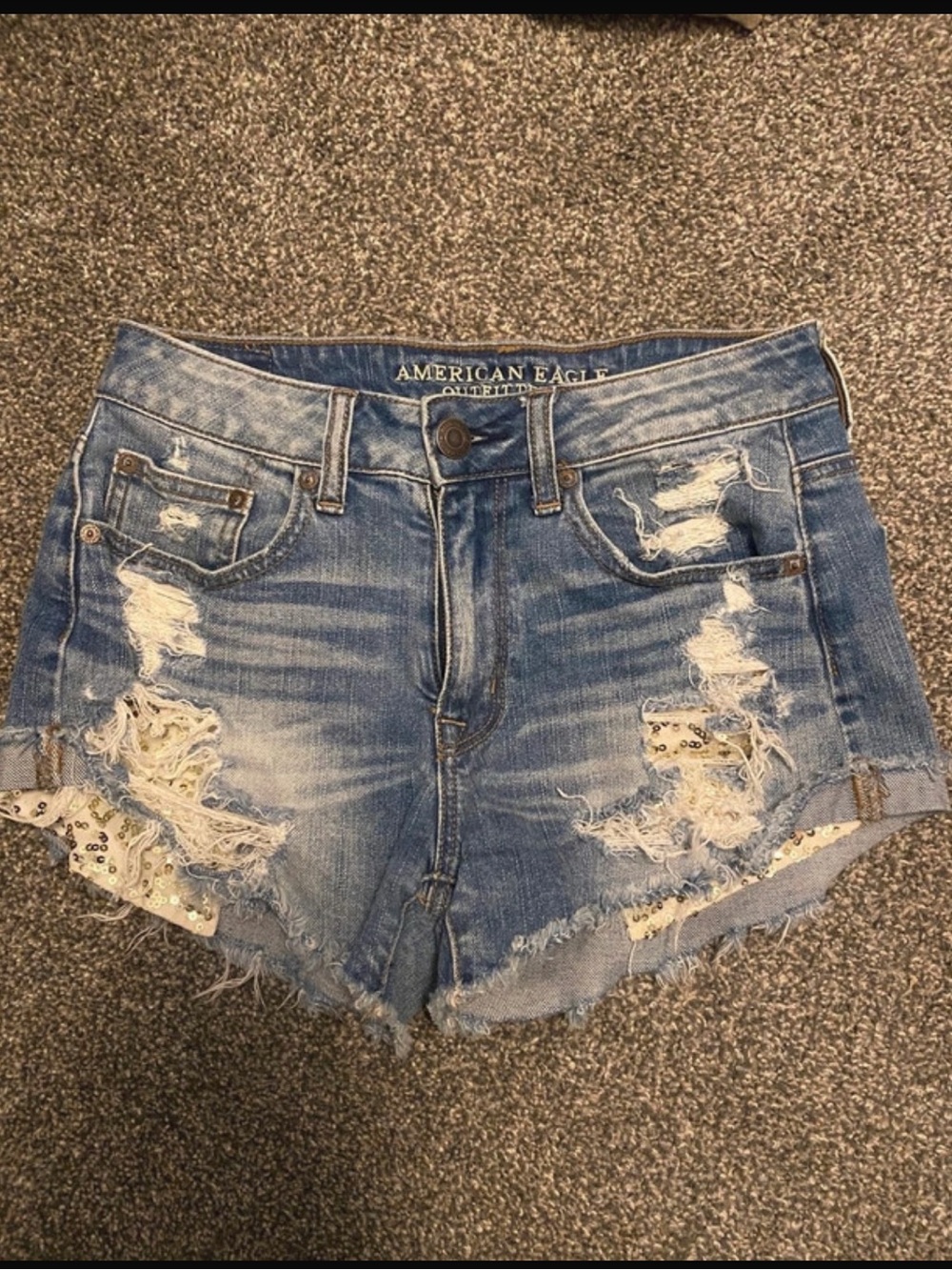 Size 2 American Eagle distressed sequin high rise stretch festival cutoff shorts